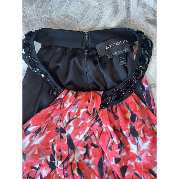 St. John Maxi Gown sz 8 Black Flamingo Print Halter Dress Floral Elegant party - Picture 11 of 12